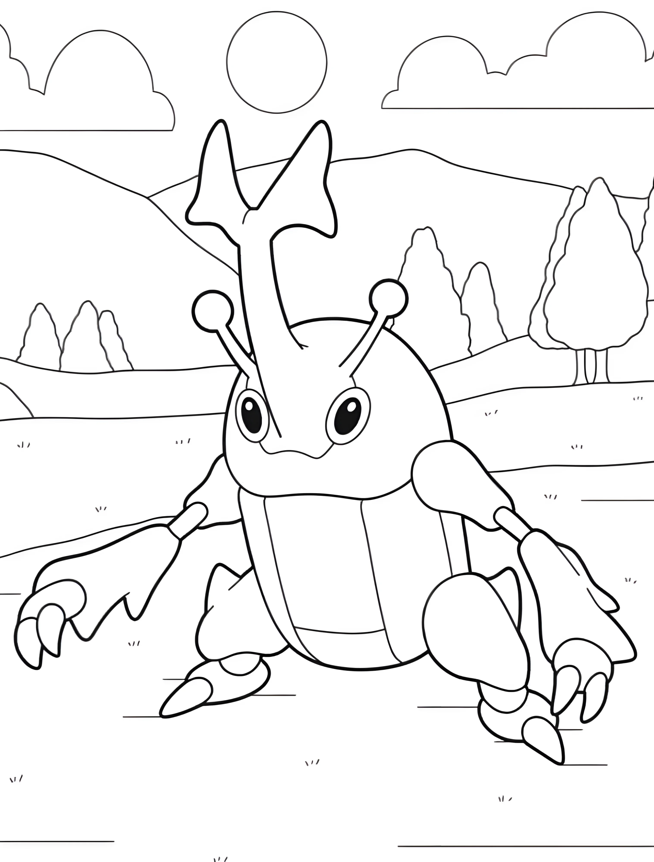Весёлый Геракросс на лугу для детей №7380. Раскраски из игр. Покемон (Pokemon).