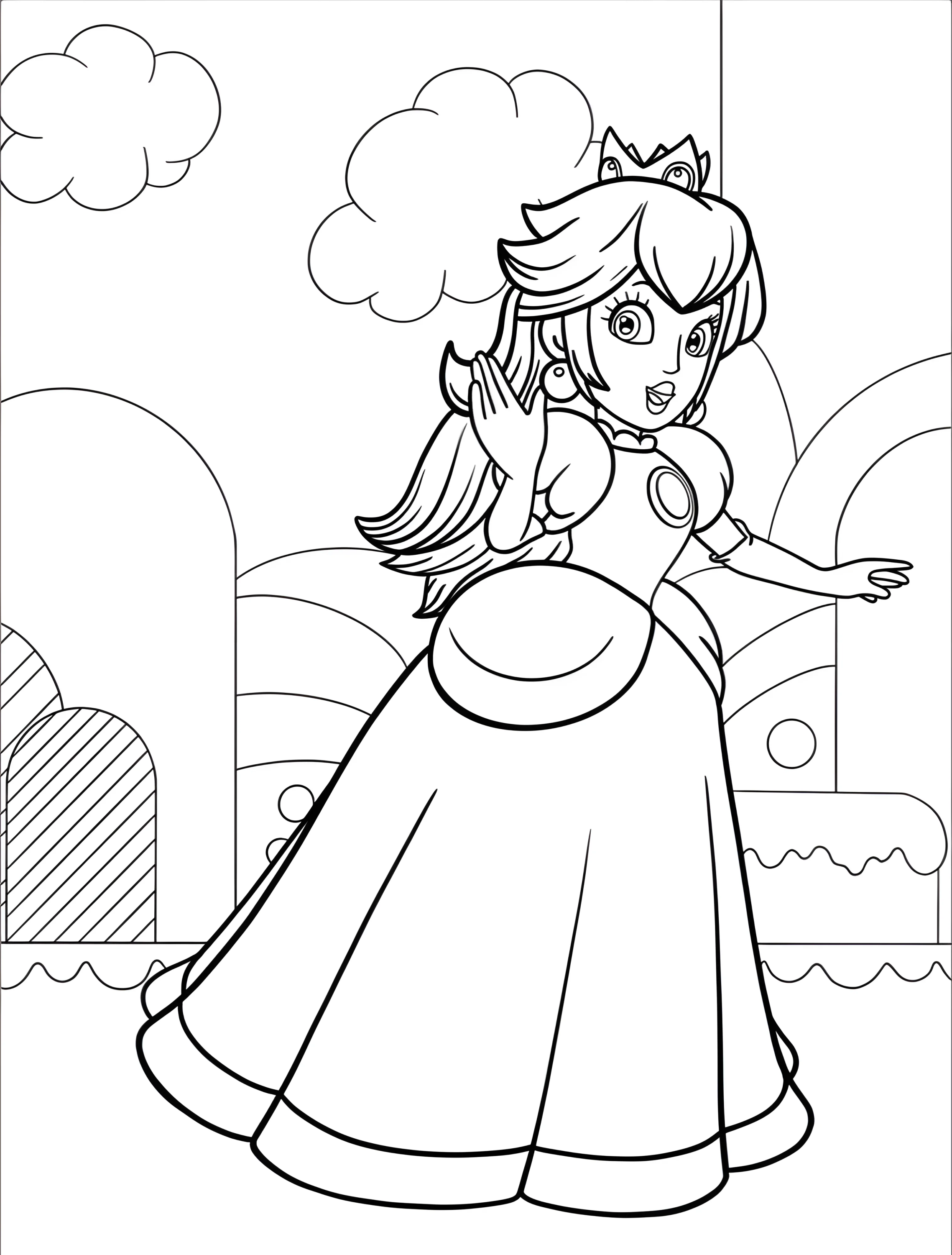 Веселая принцесса для детей №7484. Раскраски из игр. Принцесса Пич (Princess Peach).