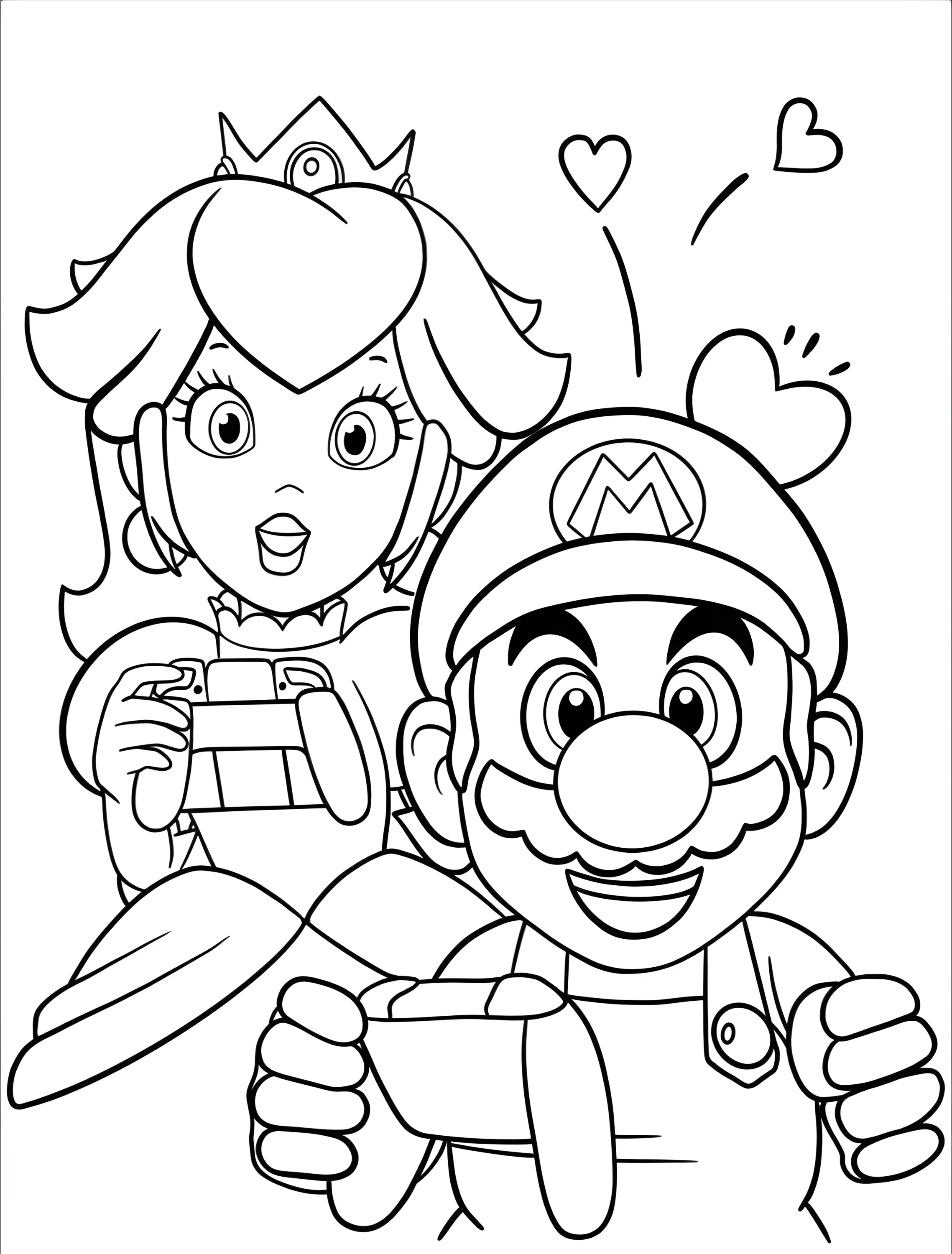 Веселый Марио и принцесса для детей №7489. Раскраски из игр. Принцесса Пич (Princess Peach).