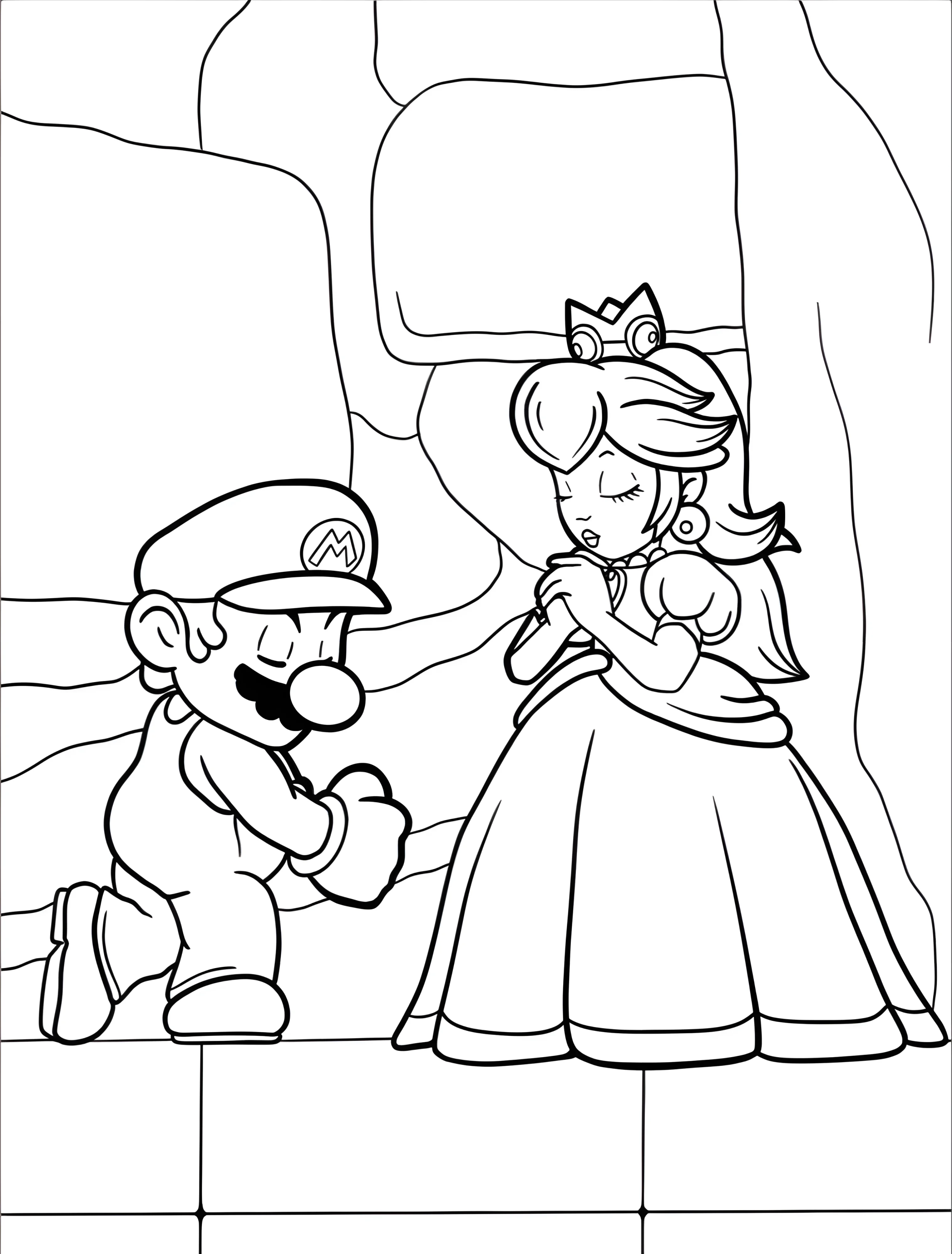 Марио и принцесса для детей №7490. Раскраски из игр. Принцесса Пич (Princess Peach).