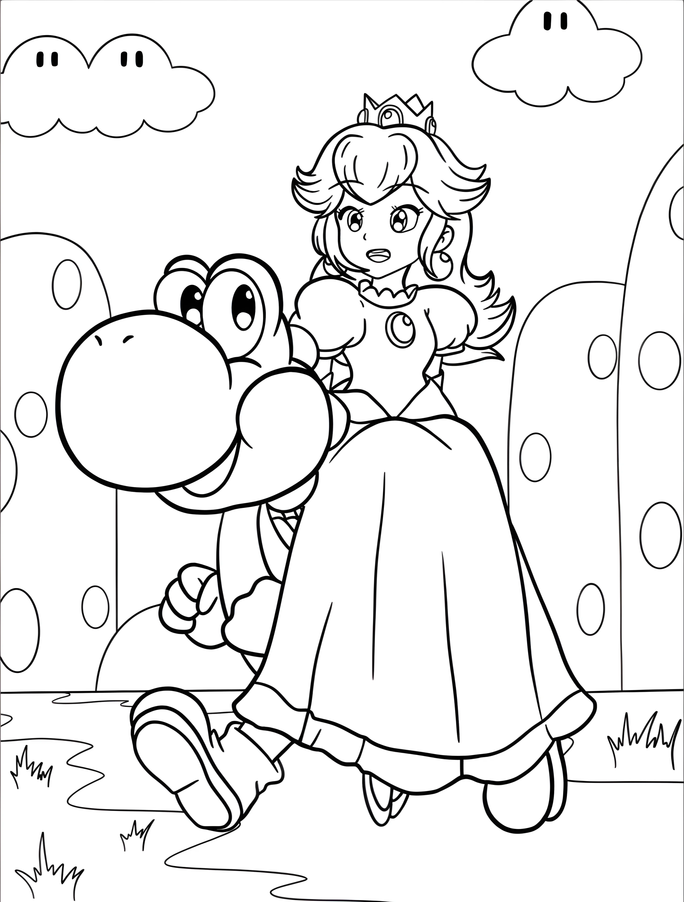 Принцесса Пич и динозавр для детей №7500. Раскраски из игр. Принцесса Пич (Princess Peach).