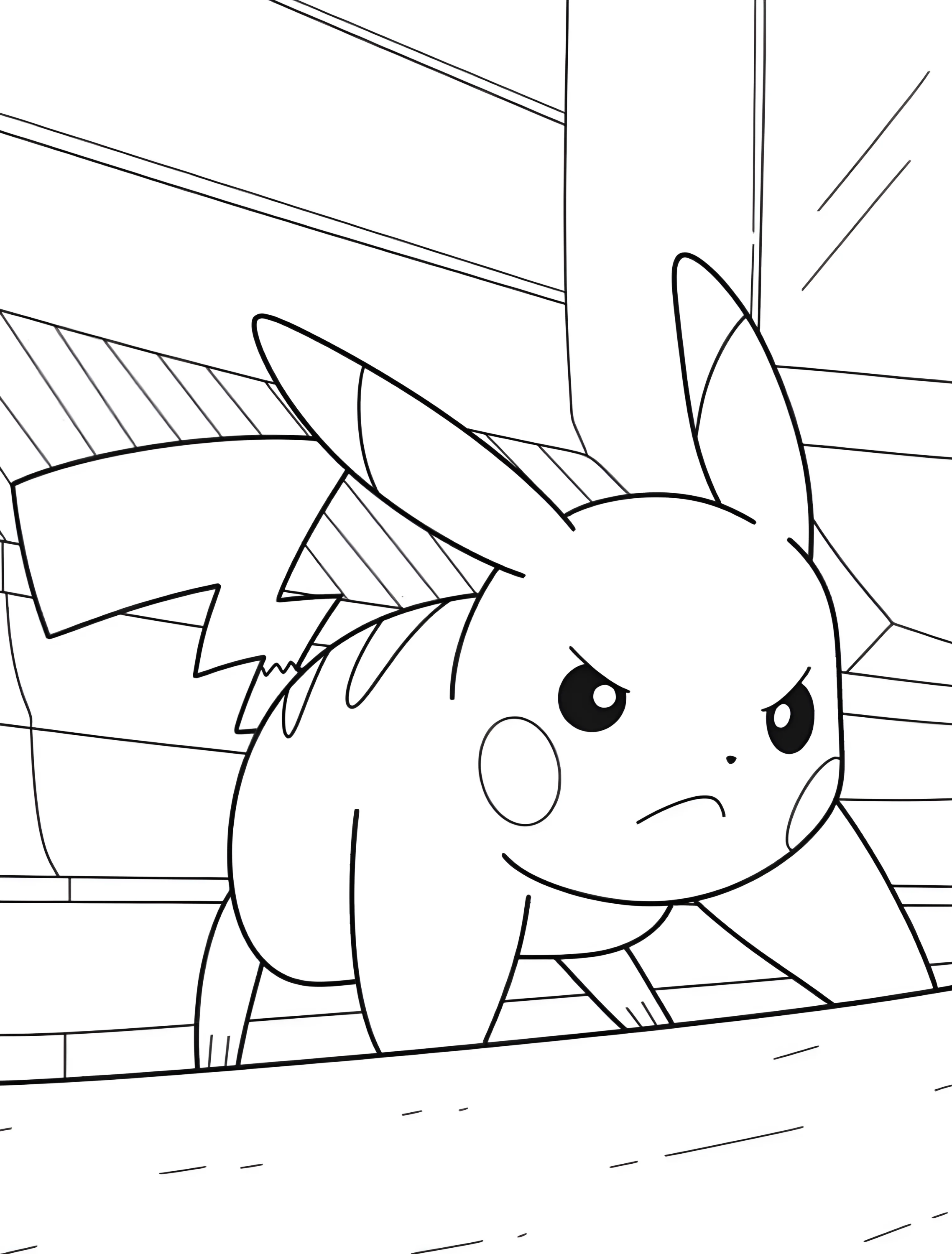 Веселый Пикачу готов к бою для детей №7231. Раскраски из игр. Пикачу (Pikachu).