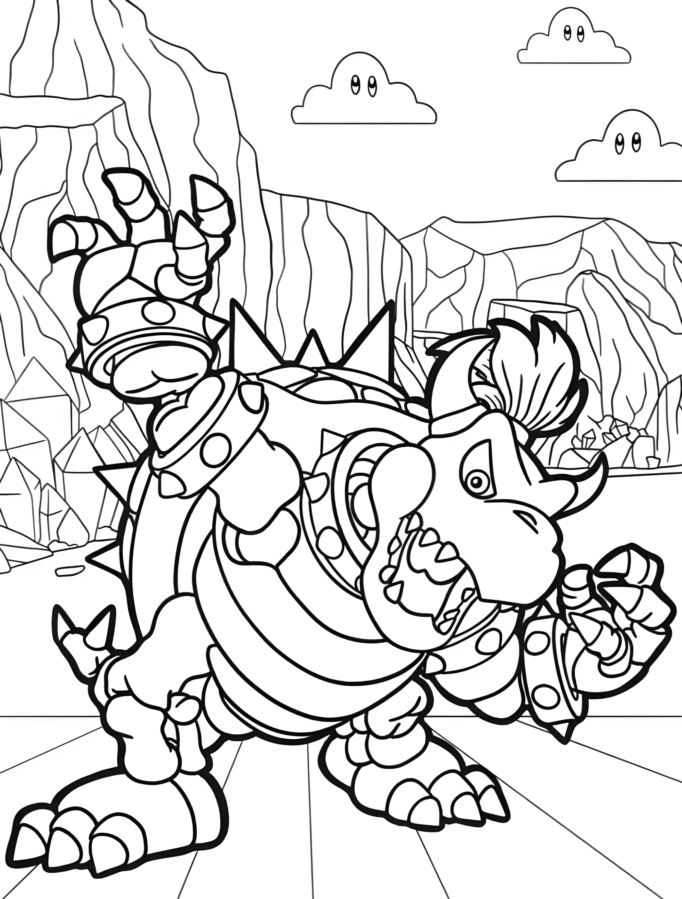 Кумедний Bowser для малювання дітям №6129. Раскраски из игр. Боузер (Bowser).