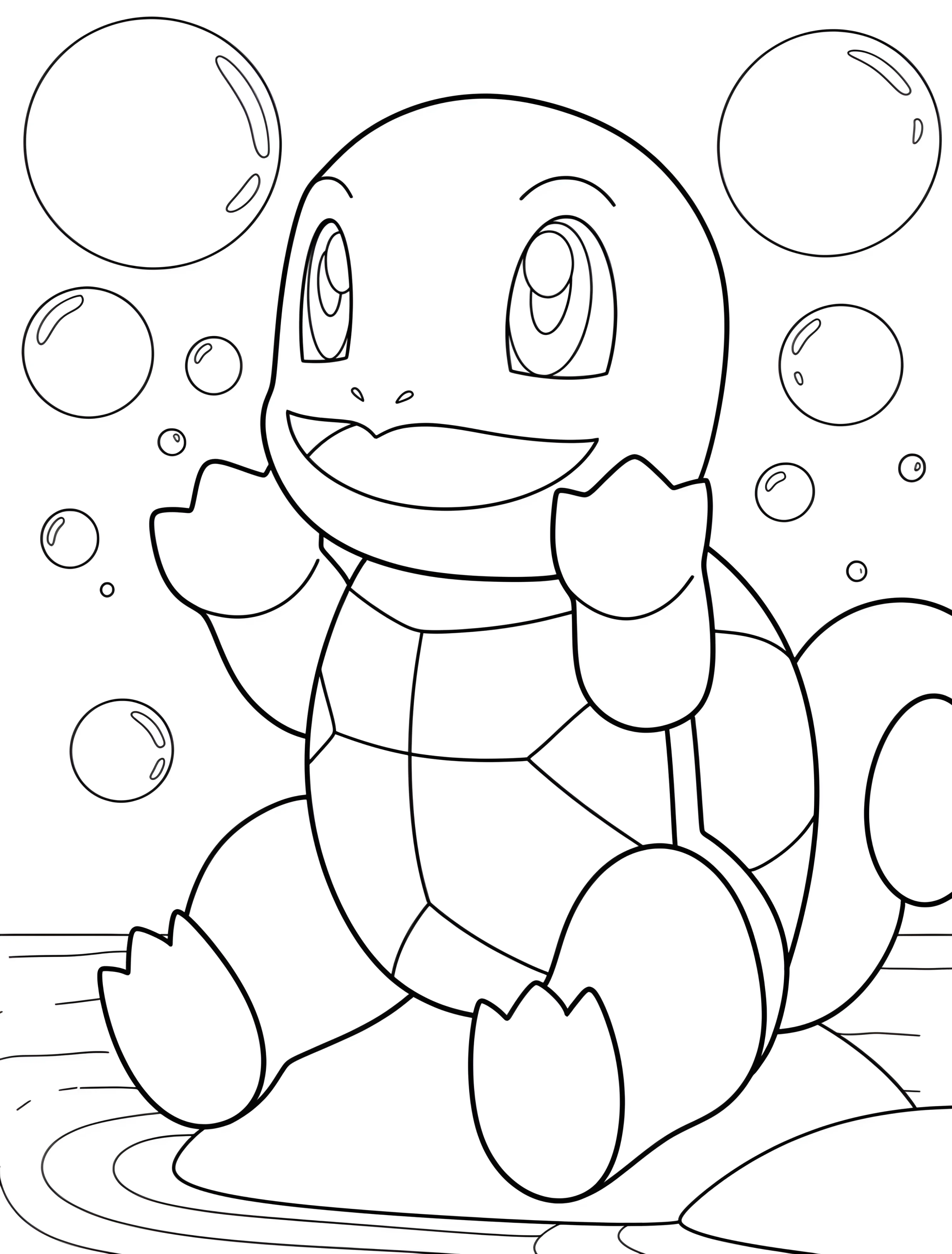 Милый Squirtle играет с пузырьками для детей №7877. Раскраски из игр. Сквиртл (Squirtle).